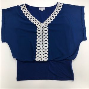 🍭Joseph A. Blue Sheer Top w White Detailing Sz M
